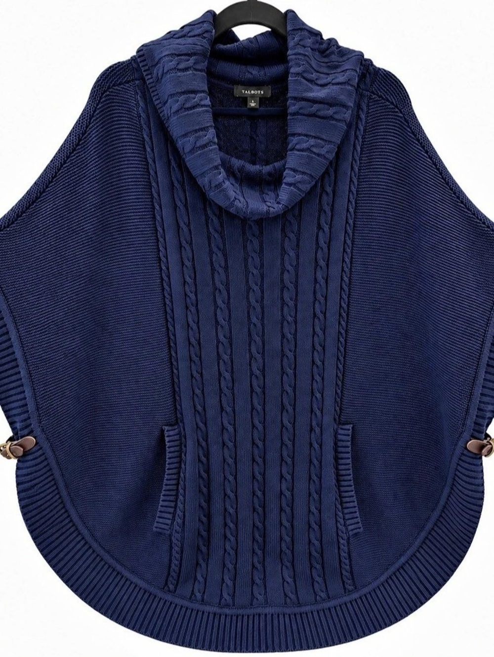 Talbots Cable Knit Asymmetrical Poncho Blue Medium